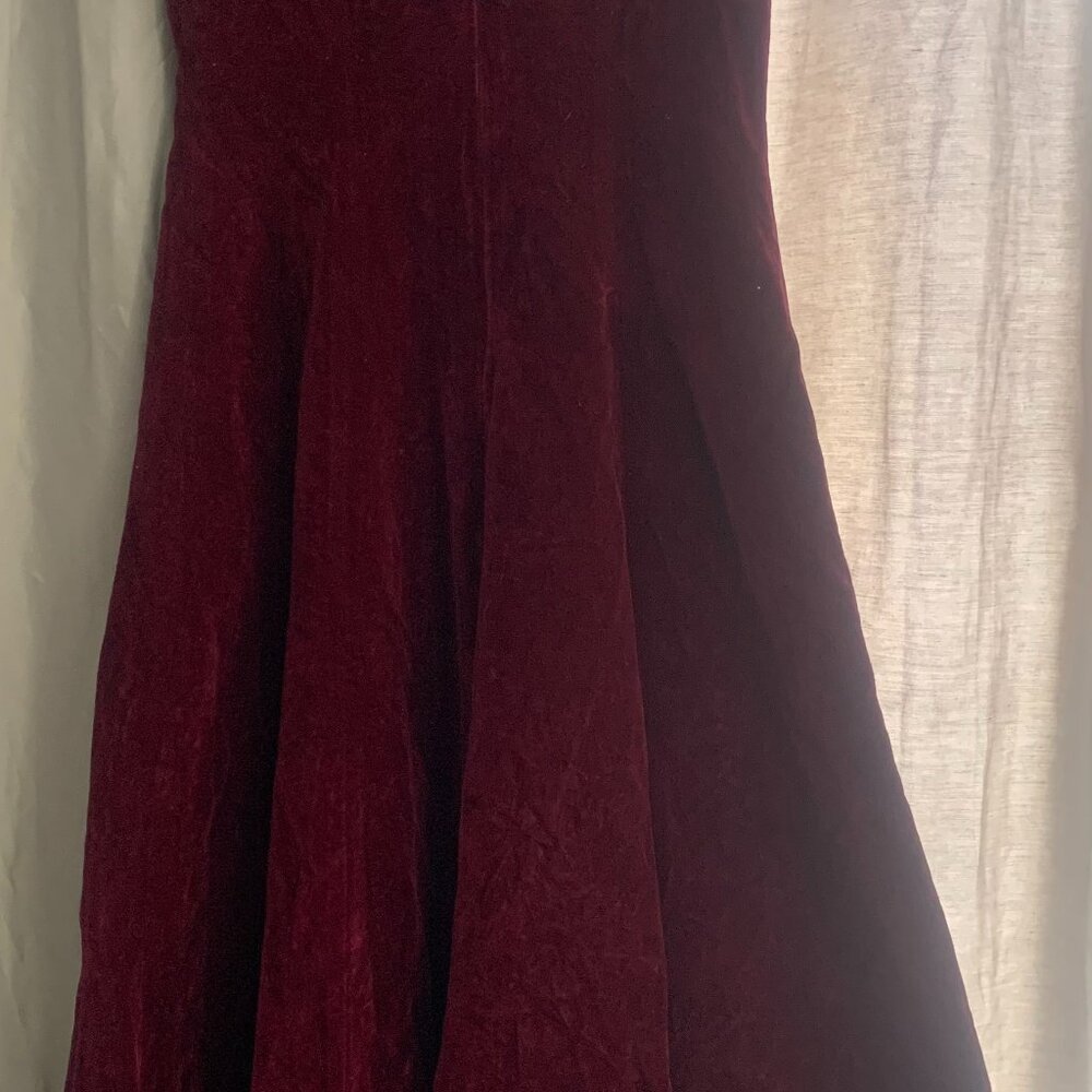 Cotton Velvet burgundy Empire line fit and flare evening dress